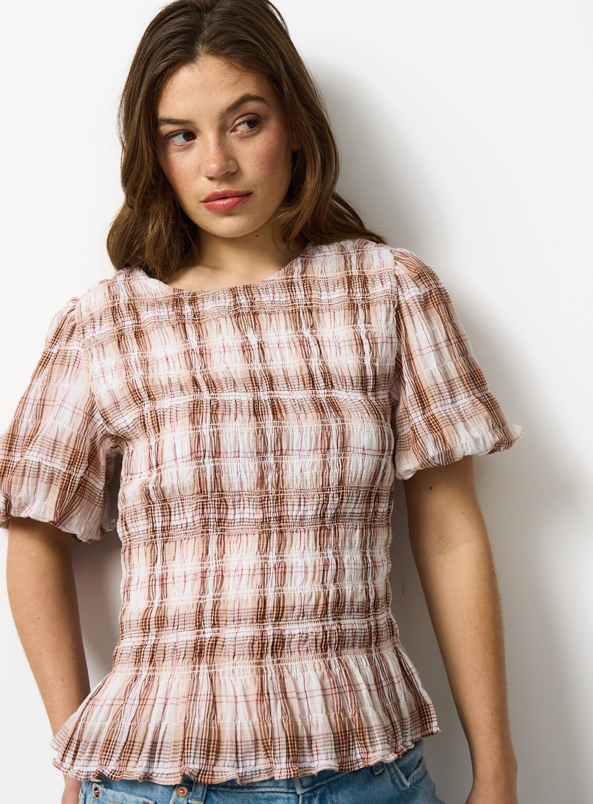 Checked Shirred Woven Top 12 - Image 2 thumbnail